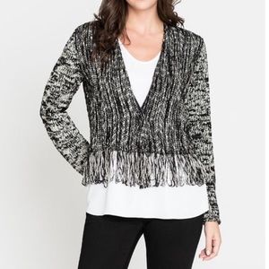 NIC+ZOE black white sweater Fringe Jacket cardigan